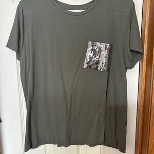 DKNY Olive Green Tee with Black Logo Tag